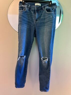 Abercrombie & Fitch Blue Ripped Mid Rise Skinny Jeans